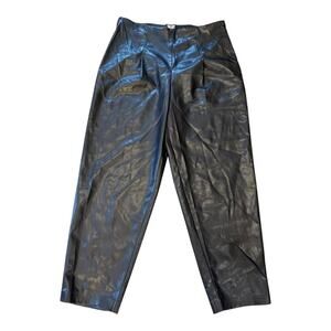DKNY Women's Black Faux Leather Wide Leg‎ Pants Size Large Side Zip NWOT